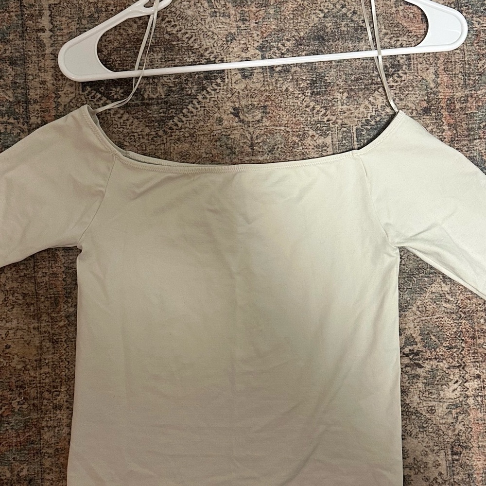 Zara XS long sleeved off the shoulder beige top